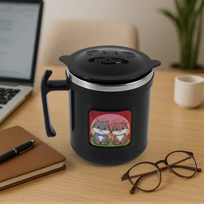 11521 1 Pc Apex Cat Mug – 250 ml Stainless Steel Insulated Inner with Cute Cat Print
