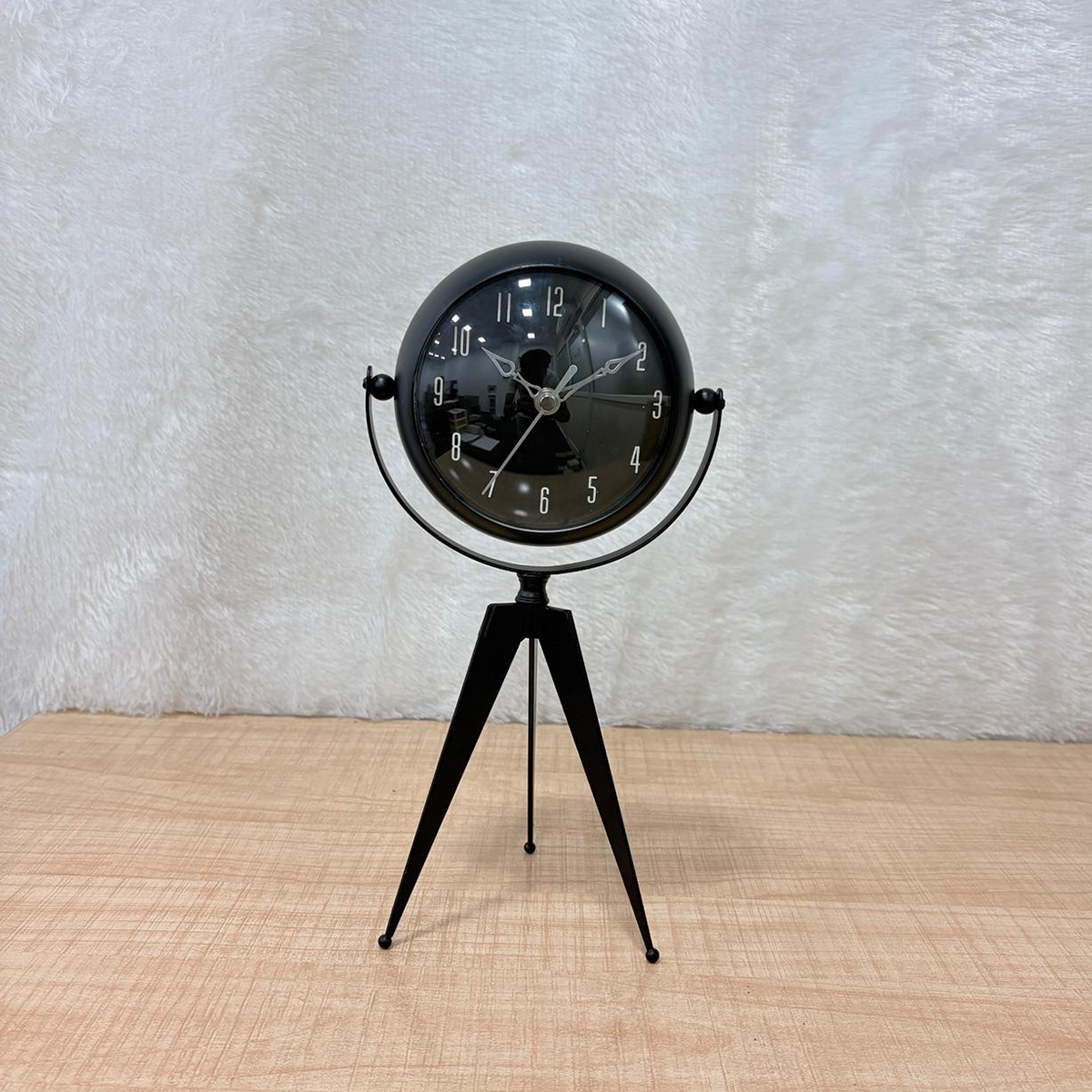 TM0109 Vintage-Style Matte Black Orb Rotating Table Clock with Tripod Stand - Big