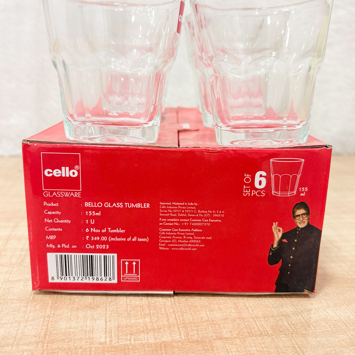 AM2602 Cello Bello Glass Tumbler Set, 155ml, Set of 6