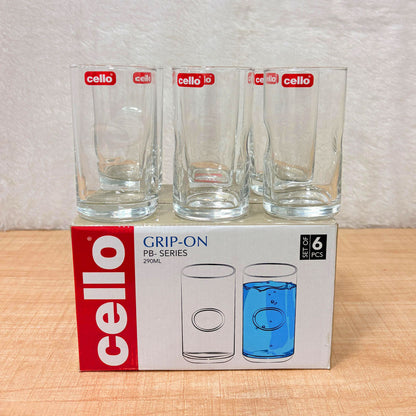 AM6604 Cello Grip-On PB-Series Glass Tumbler Set, 290ml (Pack of 6)