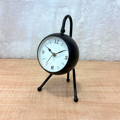 TM0108 Vintage-Style Black Metal Round Table Clock with Tripod Stand - Pack of 1