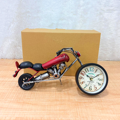 TM0115 Vintage Metal Maverick Motorcycle Desk Clock – Handcrafted Retro Chopper Figurine - Pack Of 1
