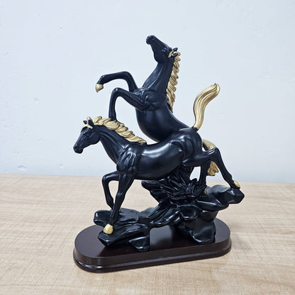AM5929 Standing On Mountain Horse Showpiece, Double Horse Showpiece for Home, Table, Office