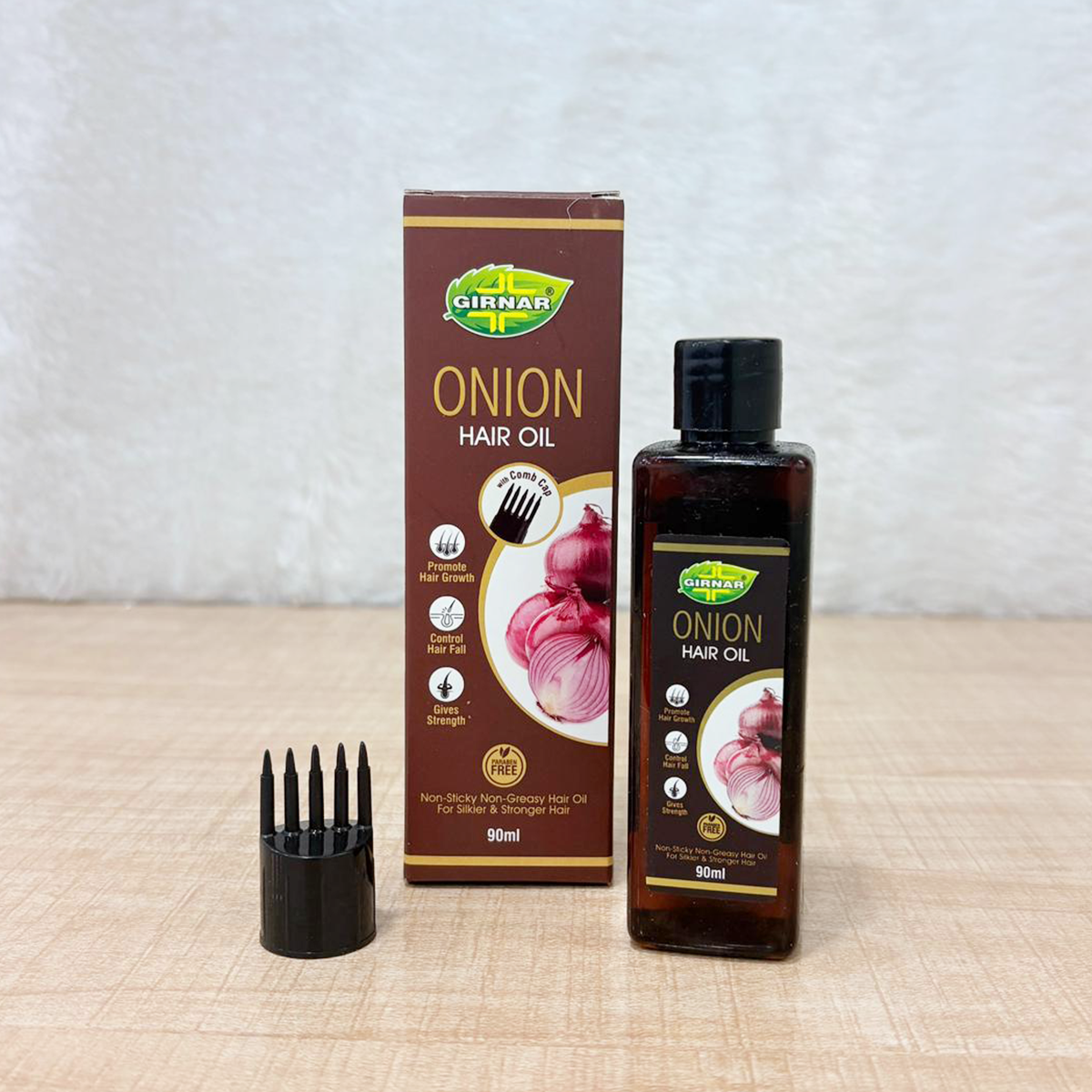 AM6670 Girnar Onion Hair Oil (90ml) with Comb Applicator – Promote Growth & Control Hair Fall