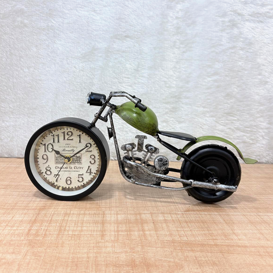 TM0114 Vintage Rustik Motorcycle Table Clock - Retro Metal Motorbike Desk Ornament - Pack Of 1