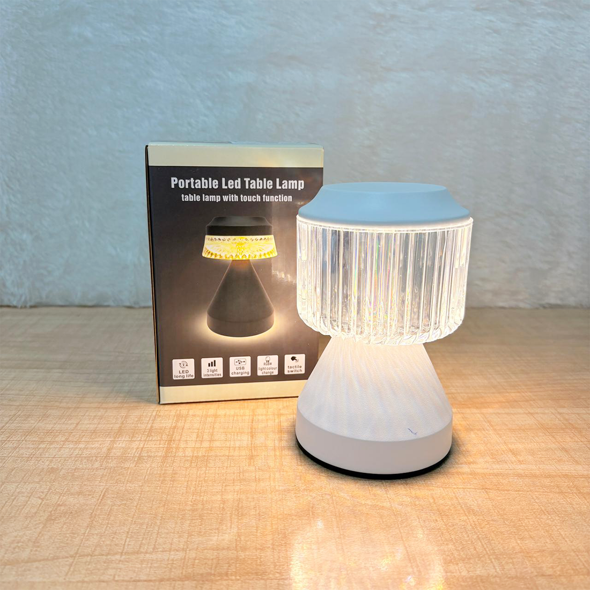 TM0096 Portable Rechargeable LED Crystal Table Lamp – 3 Color Modes & Touch Control