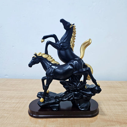 AM5929 Standing On Mountain Horse Showpiece, Double Horse Showpiece for Home, Table, Office