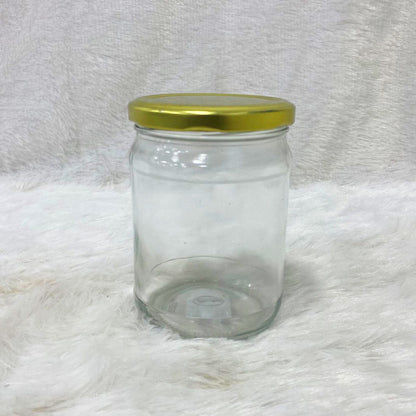 AM6211 Salsa Glass Jar 500ml - Golden Metal Cap Airtight Lid Transparent Jar 1 Pcs