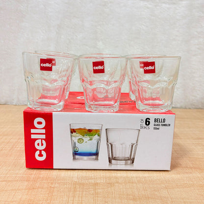 AM2602 Cello Bello Glass Tumbler Set, 155ml, Set of 6