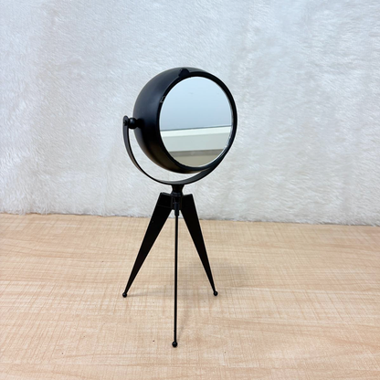TM0111 Vintage Industrial Metal Tripod Desk Clock with Swivel Mirror Back - Small