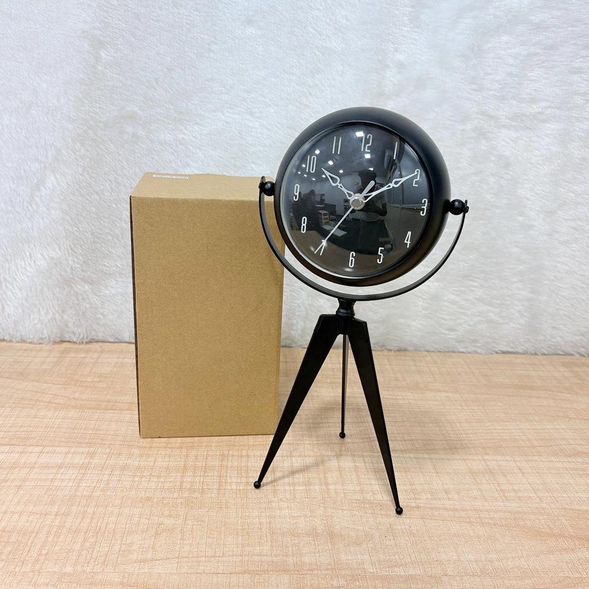 TM0109 Vintage-Style Matte Black Orb Rotating Table Clock with Tripod Stand - Big