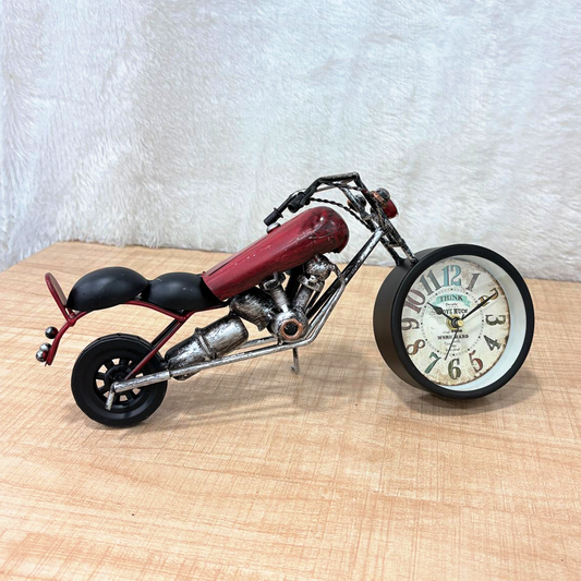 TM0115 Vintage Metal Maverick Motorcycle Desk Clock – Handcrafted Retro Chopper Figurine - Pack Of 1
