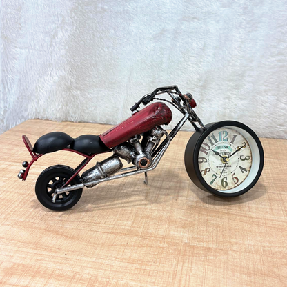 TM0115 Vintage Metal Maverick Motorcycle Desk Clock – Handcrafted Retro Chopper Figurine - Pack Of 1