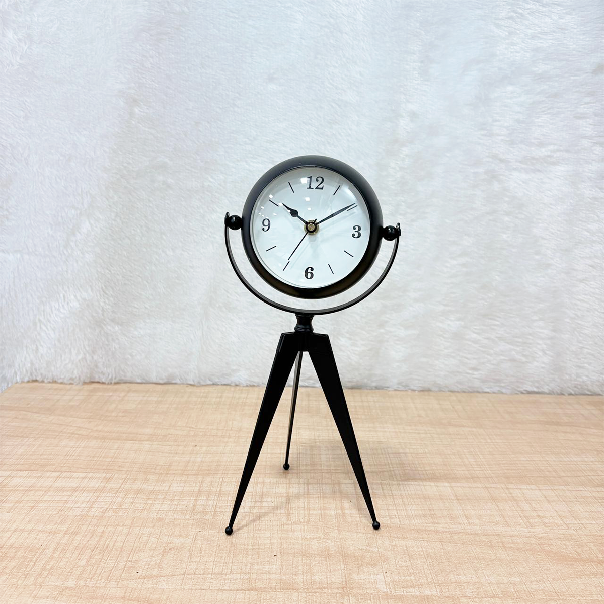 TM0111 Vintage Industrial Metal Tripod Desk Clock with Swivel Mirror Back - Small