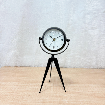 TM0111 Vintage Industrial Metal Tripod Desk Clock with Swivel Mirror Back - Small
