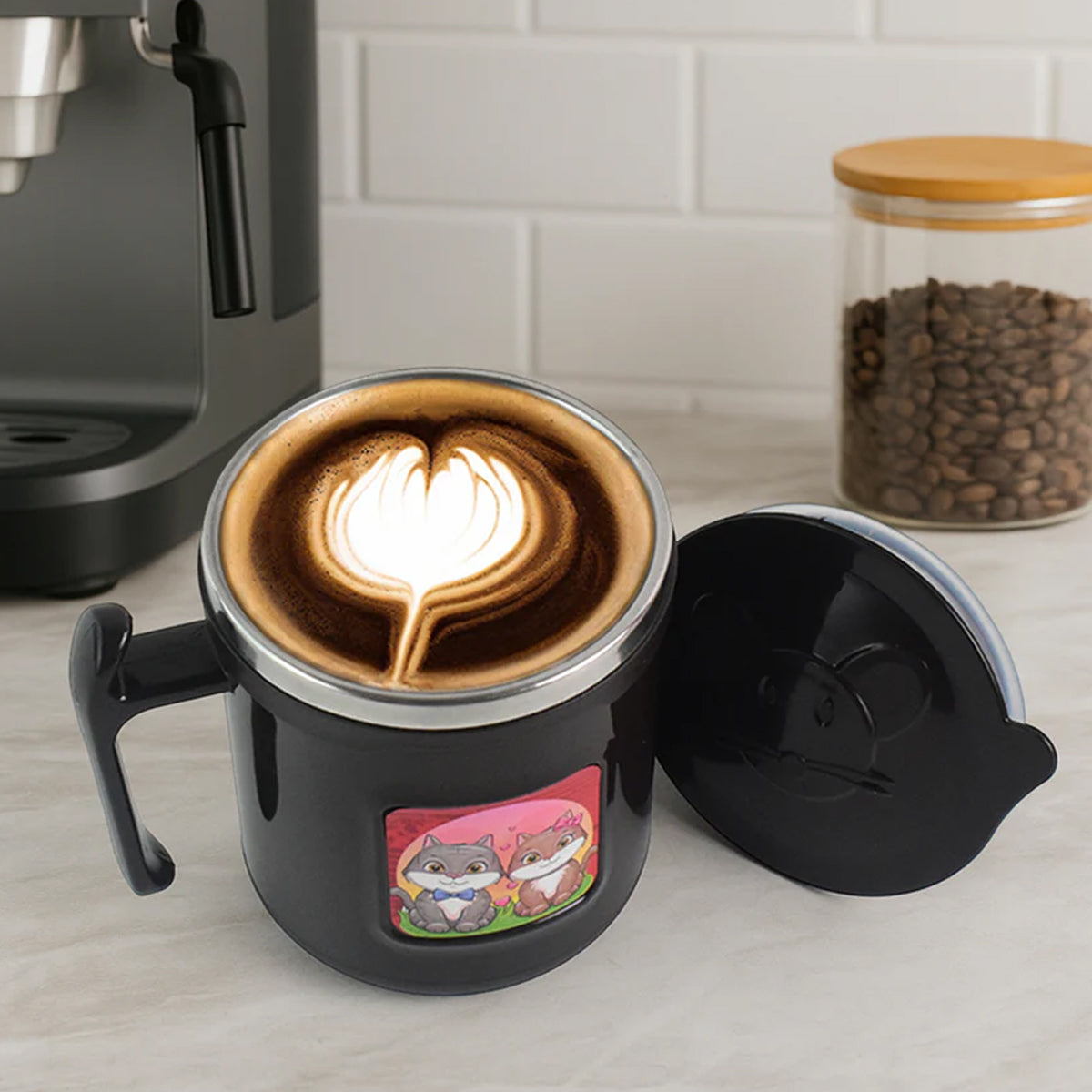 11521 1 Pc Apex Cat Mug – 250 ml Stainless Steel Insulated Inner with Cute Cat Print