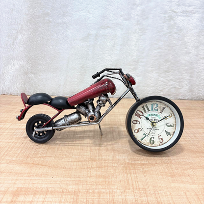 TM0115 Vintage Metal Maverick Motorcycle Desk Clock – Handcrafted Retro Chopper Figurine - Pack Of 1