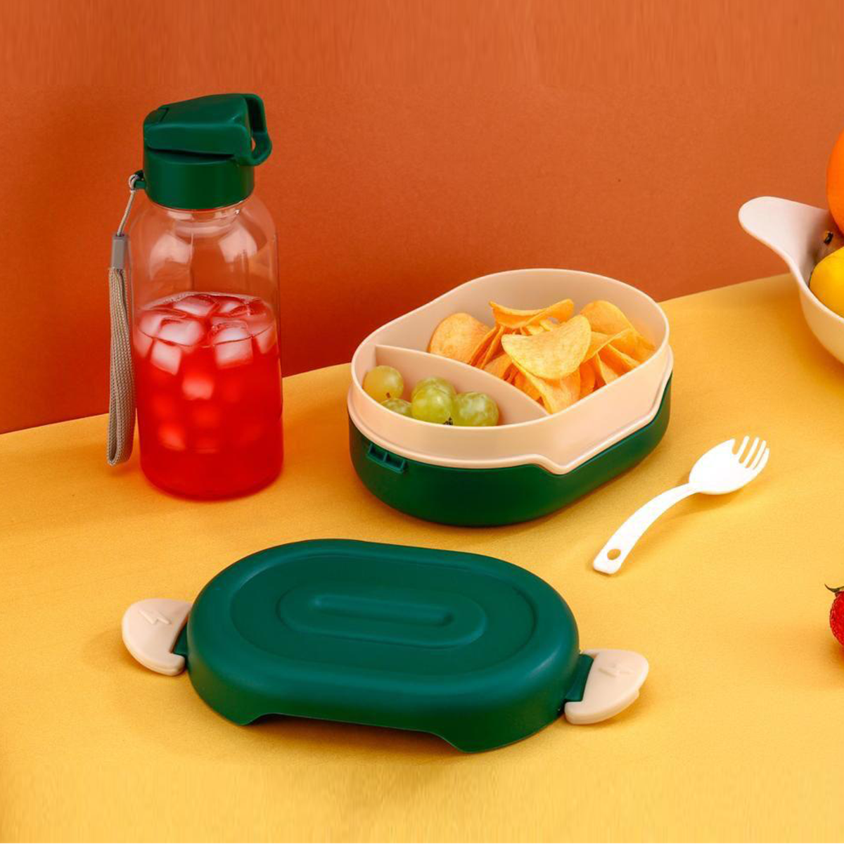 AM6659 Tasty Lunch Box Set with Water Bottle, 2 Compartments, Leak-Proof Design (Multicolour)