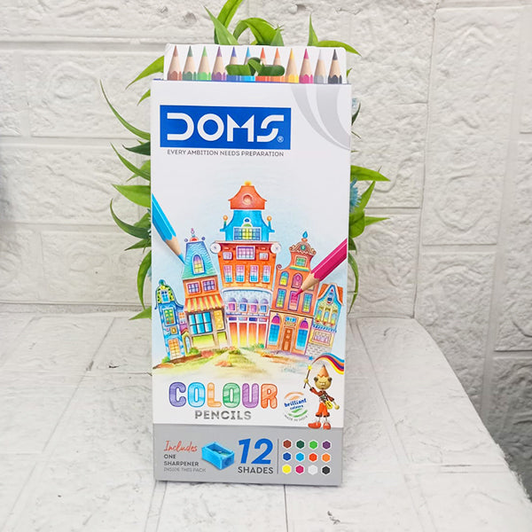 AM5043 DOMS 12 Shades Color Pencils | Hexagonal Shaped Body For Comfortable Grip | Bright and Playful Colors