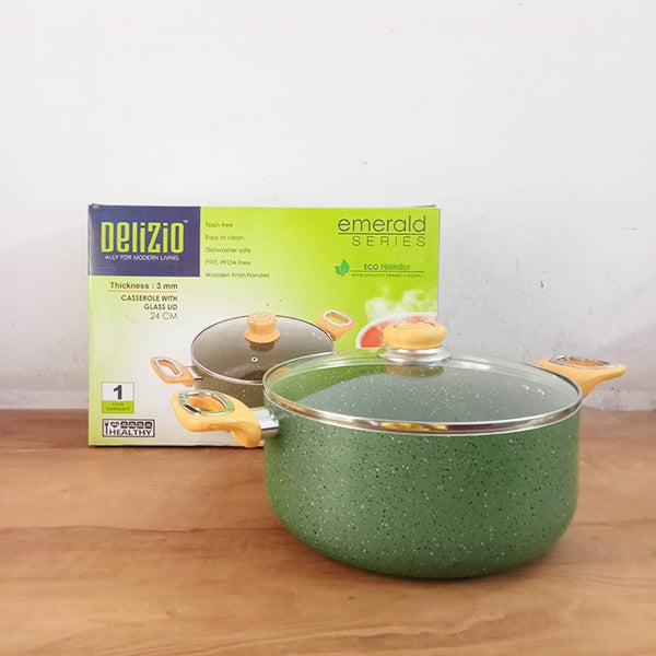 AM3906 Delizio Green Granite Coating Casserole with Glass Lid 24Cm