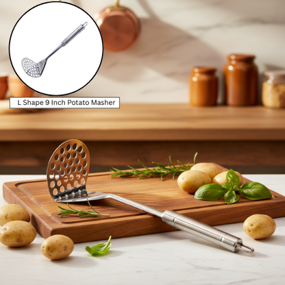 AM3131 L Shape 9 Inch Potato Masher Premium Stainless Steel
