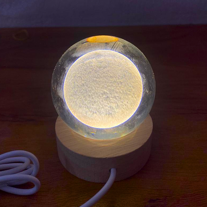 AM5358 3D Crystal Ball Night Lamp,Creative Engraved Crystal Ball Night Light, USB Table LED Wooden Crystal Ball for Home Decoration , Boys, Girls (Moon)