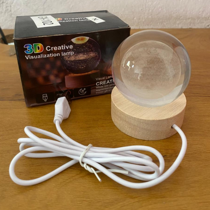 AM5358 3D Crystal Ball Night Lamp,Creative Engraved Crystal Ball Night Light, USB Table LED Wooden Crystal Ball for Home Decoration , Boys, Girls (Moon)