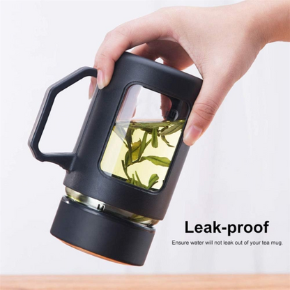 AM5361 Double Wall Glass Mug with Lid-500ml with Plastic Protection and Transparent Window, Handle, and Strainer for Home and Office (Multicolor)
