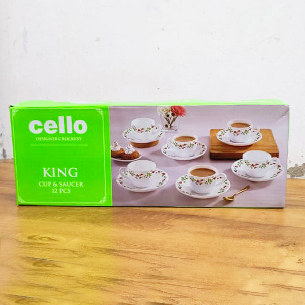 AM0895 CELLO Opalware King And Queen Cup & Saucer set 12 pcs