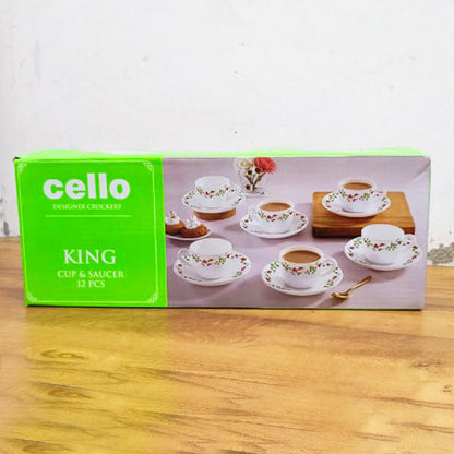 AM0895 CELLO Opalware King And Queen Cup & Saucer set 12 pcs