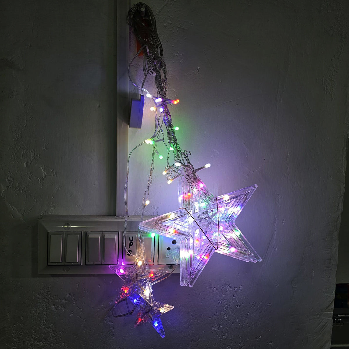 Di0063 12 Stars LED Curtain String Lights with Flashing Modes -  6x6 (Rgrb)
