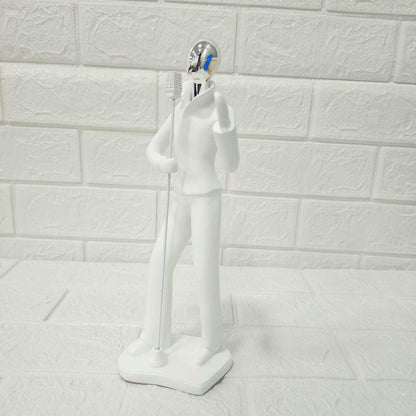 AM6133 Modern MicMan Singer Figurine Showpiece – White & Silver Decorative Idol