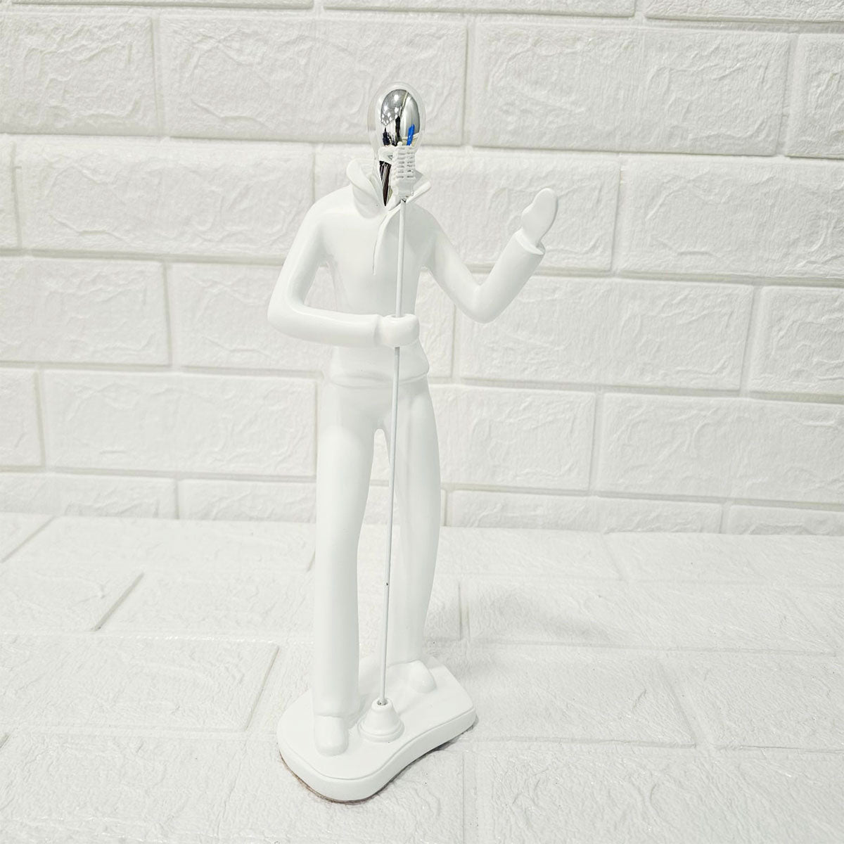 AM6133 Modern MicMan Singer Figurine Showpiece – White & Silver Decorative Idol
