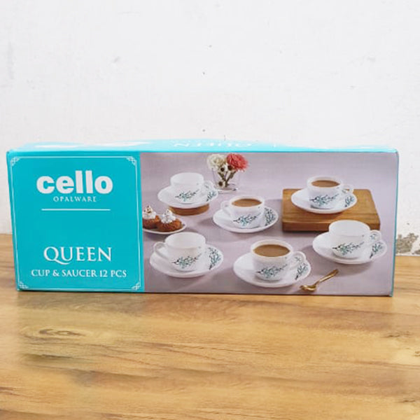 AM0895 CELLO Opalware King And Queen Cup & Saucer set 12 pcs