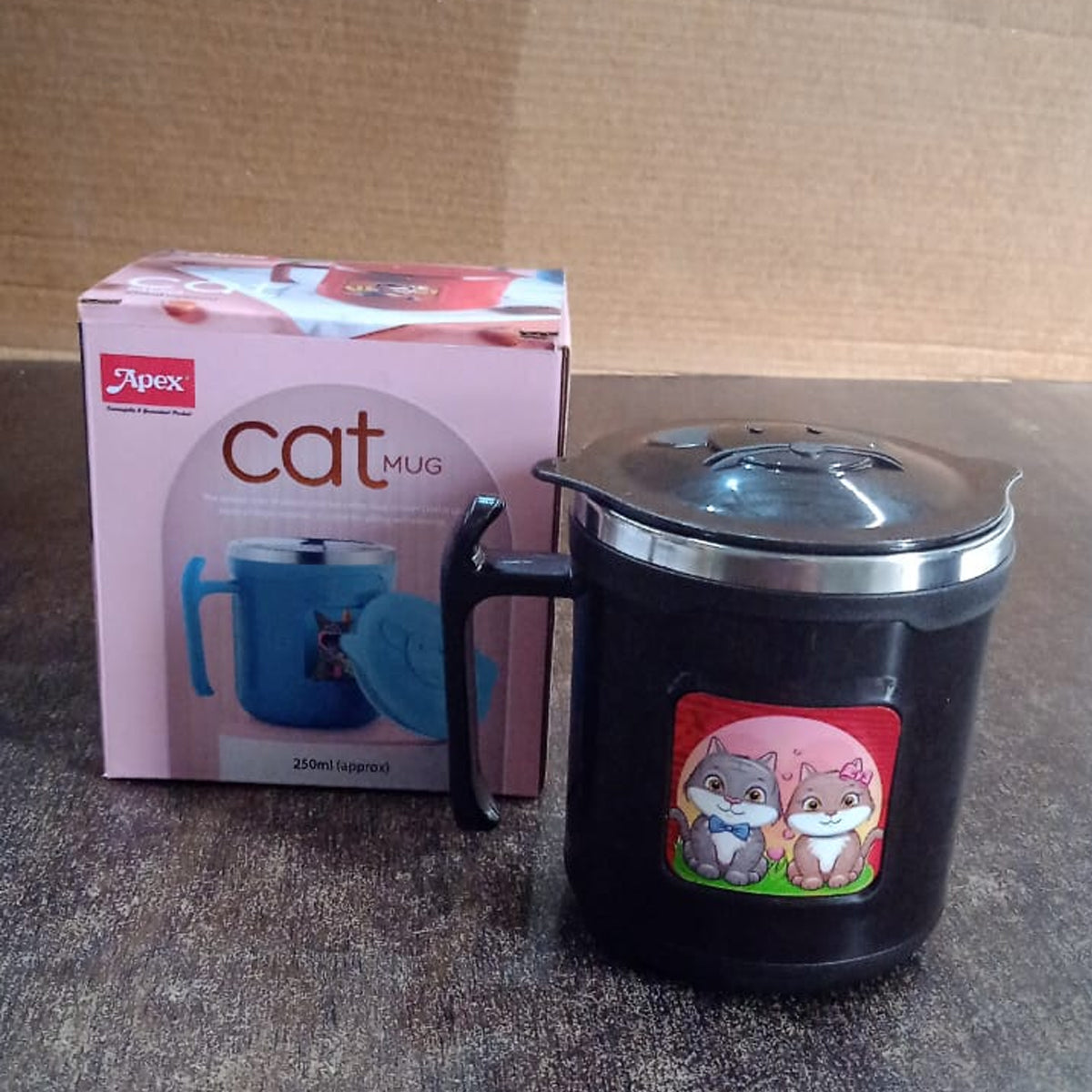 11521 1 Pc Apex Cat Mug – 250 ml Stainless Steel Insulated Inner with Cute Cat Print