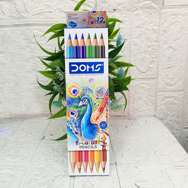 AM5035 DOMS Bi Colours 12 Shades Pencil (6 Nos),Ink Color: Multicolor