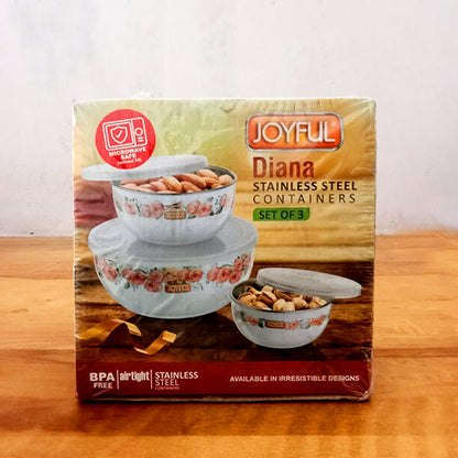 AM3895 Joyful Diana Stainless Steel Containers (Set Of 3)