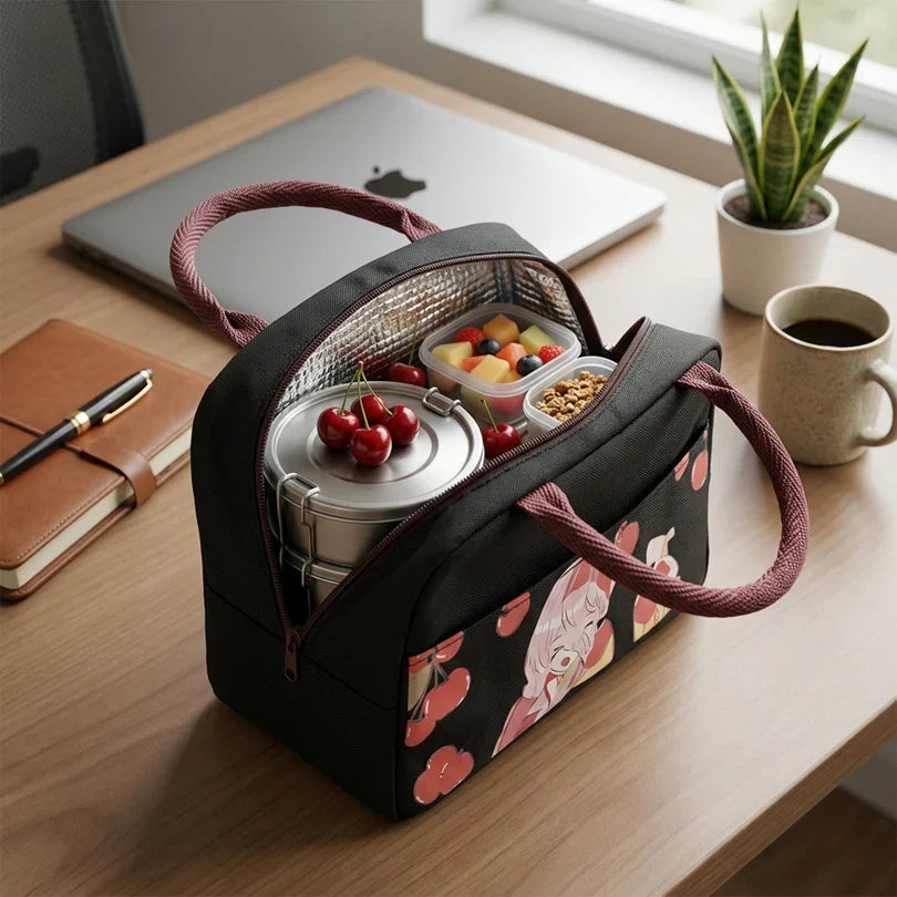 18303 Insulated Lunch Bag with Cute Cartoon Design (1 Pc)
