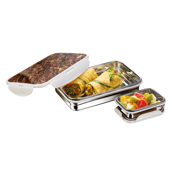 AM3269 Joyful Deluxe Lunch Box with Spoon 850 Stainless Steel Color & Design Availablity as per Stock For collage, office School 1 Piece