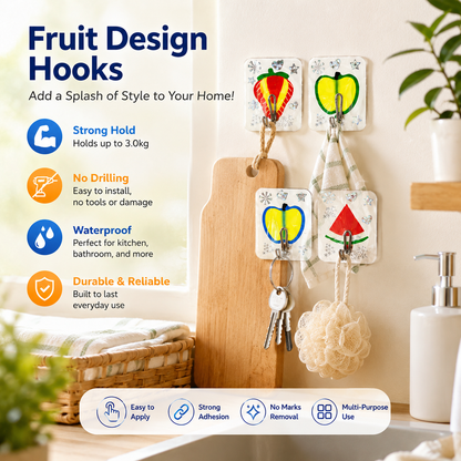 AM6360 Mix Fruit Design Heavy Duty Sticky Hooks (Pack of 6)