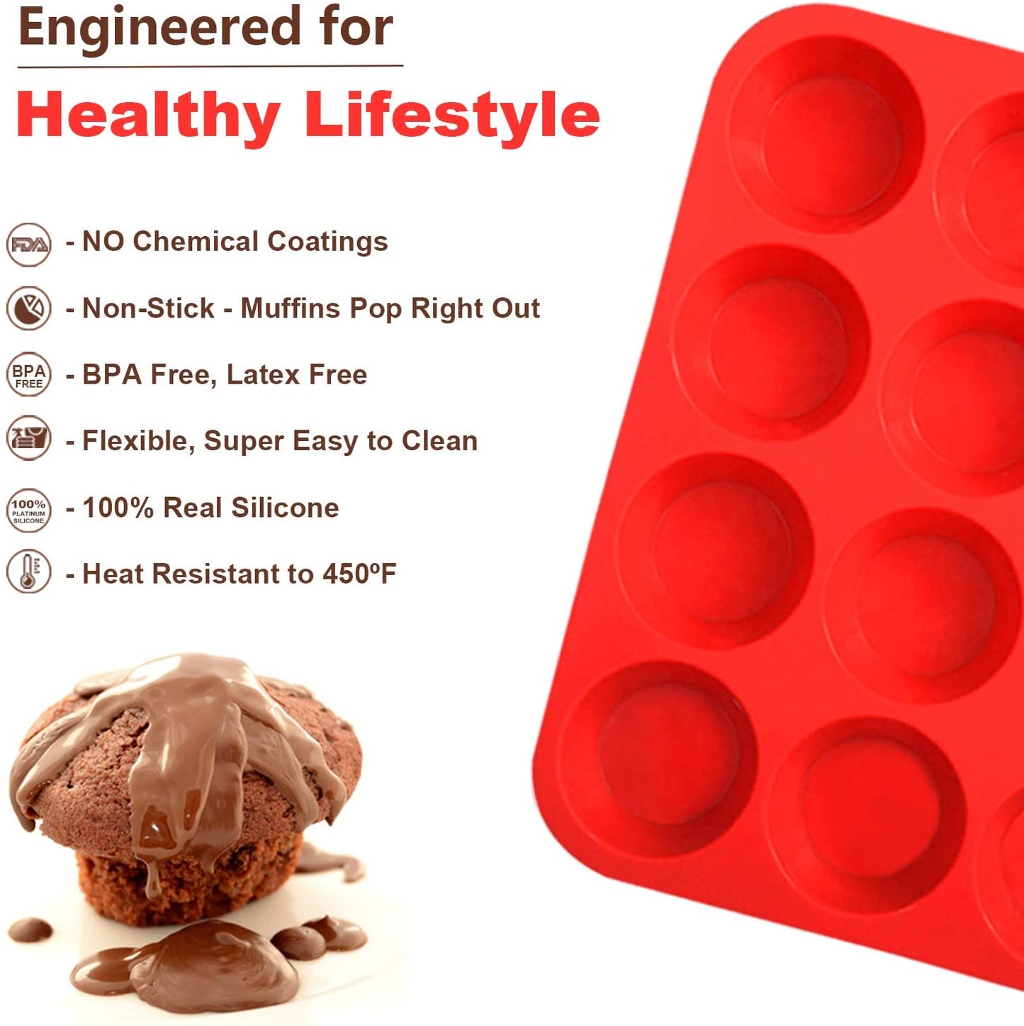 3316 Silicone Cupcake Muffin Mould Microwave Safe Nonstick 12 Cups Muffin Pan Chocolate Baking Tray for House and Bakery  25.6x19.1 inch (Multicolor)