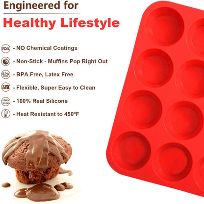 3316 Silicone Cupcake Muffin Mould Microwave Safe Nonstick 12 Cups Muffin Pan Chocolate Baking Tray for House and Bakery  25.6x19.1 inch (Multicolor)