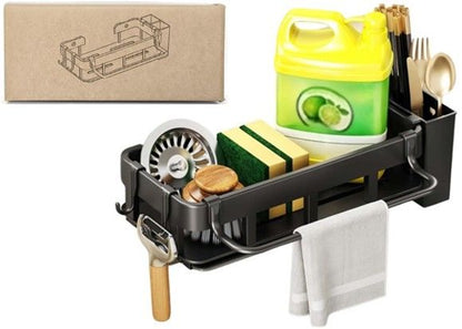 A07044 Multifunctional Kitchen Sink Caddy Organizer with Towel Bar & Cutlery Holder