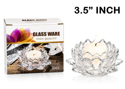 A07049 3.5-Inch Crystal Glass Lotus Candle Holder for Home Decor & Festival Lighting