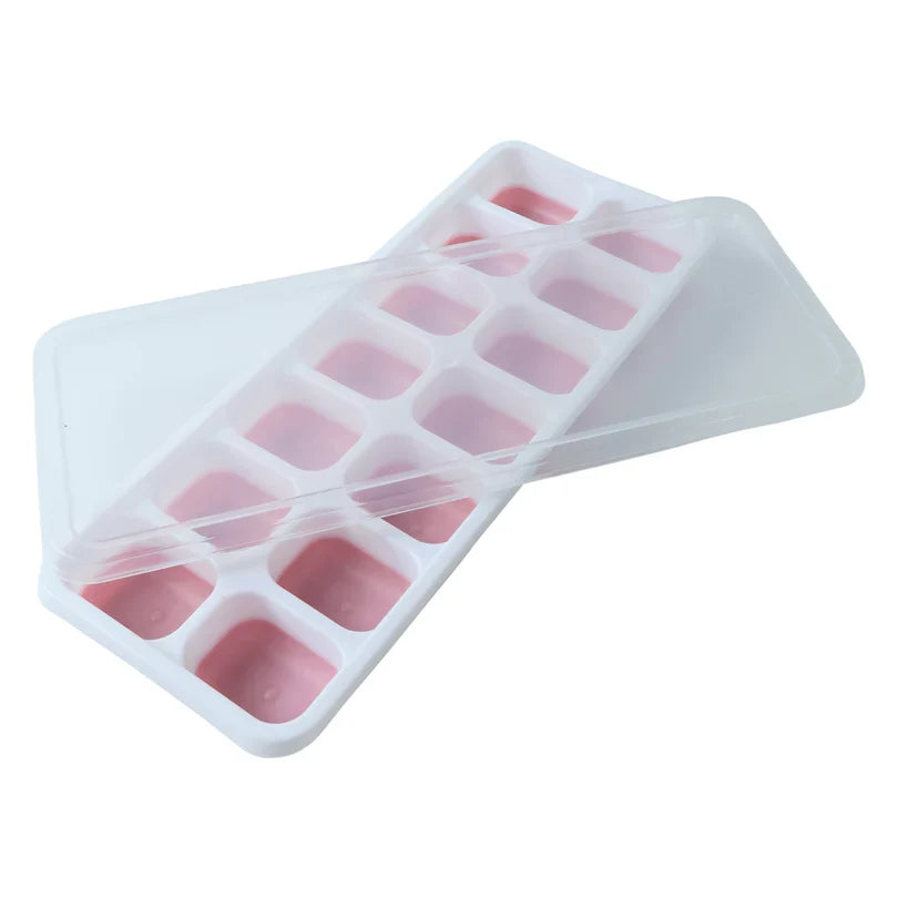 24031 Pink Plastic Ice Cube Tray with Lid - 14 Grid Multipurpose Mold