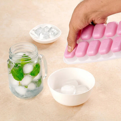 24031 Pink Plastic Ice Cube Tray with Lid - 14 Grid Multipurpose Mold
