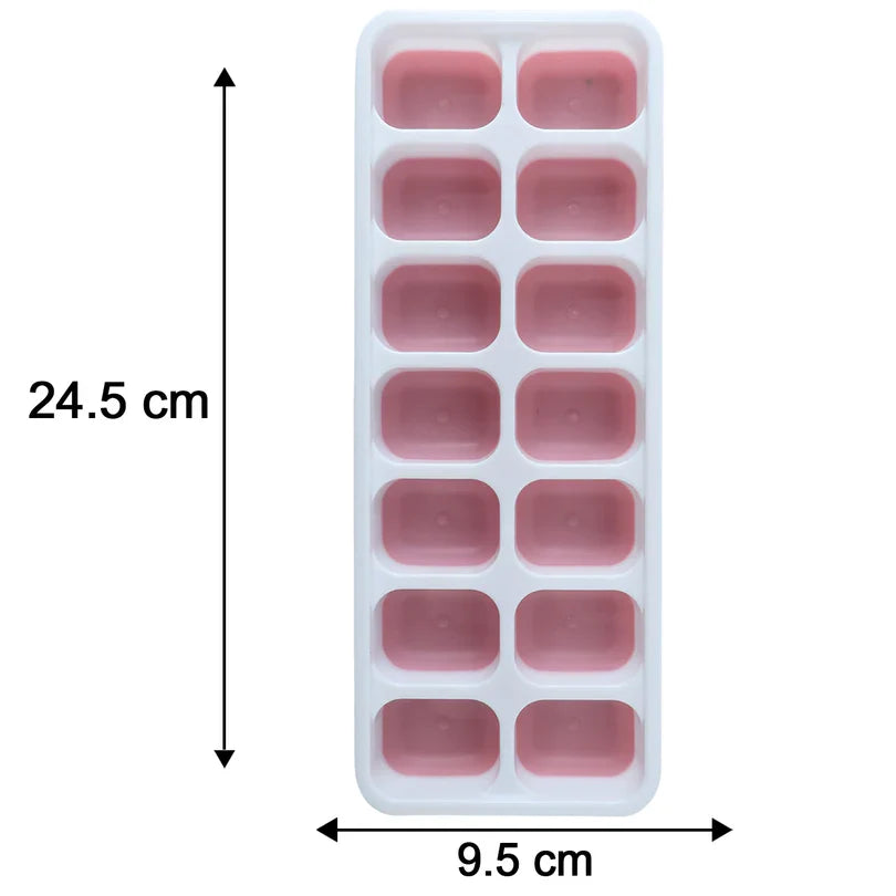24031 Pink Plastic Ice Cube Tray with Lid - 14 Grid Multipurpose Mold