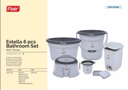 AM2891 FLAIR Estella 6 Piece Bathroom Set (Bucket, Mug, Tub, Stool, Pedal bin, Soap Case)