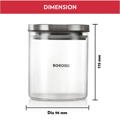 AM5171 Borosil Classic Jars With Wooden Tray - 4Pcs (600 ml Each)