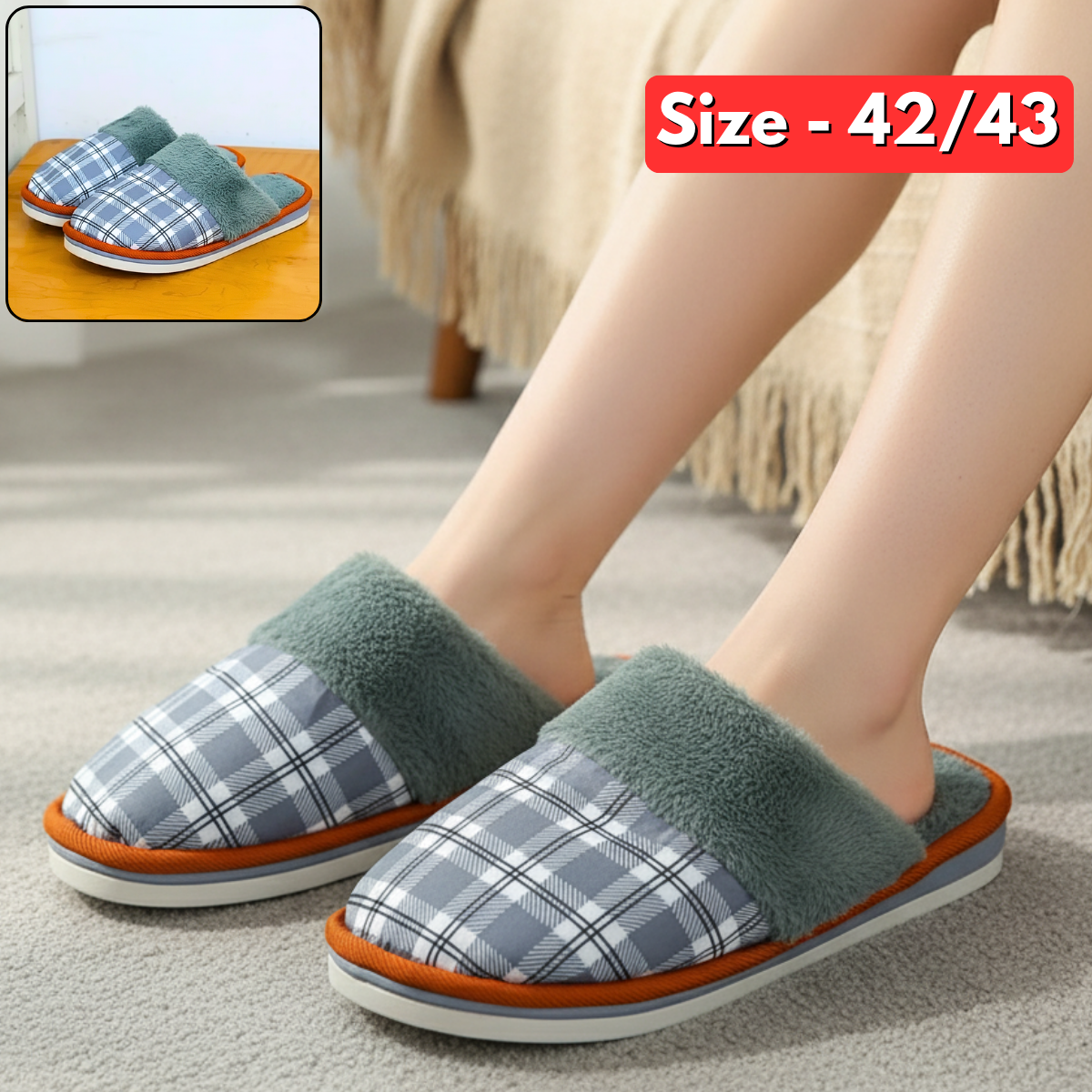 AM2432 Soft winter Slippers Men & Women - Size-42, 43 (Multicolour)